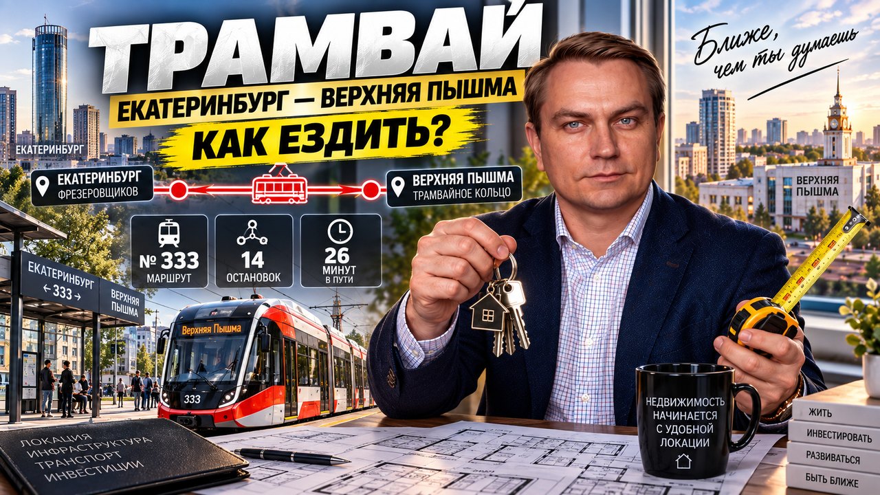 Трамвай Екатеринбург — Верхняя Пышма: маршрут 333, время в пути и как он меняет выбор квартиры