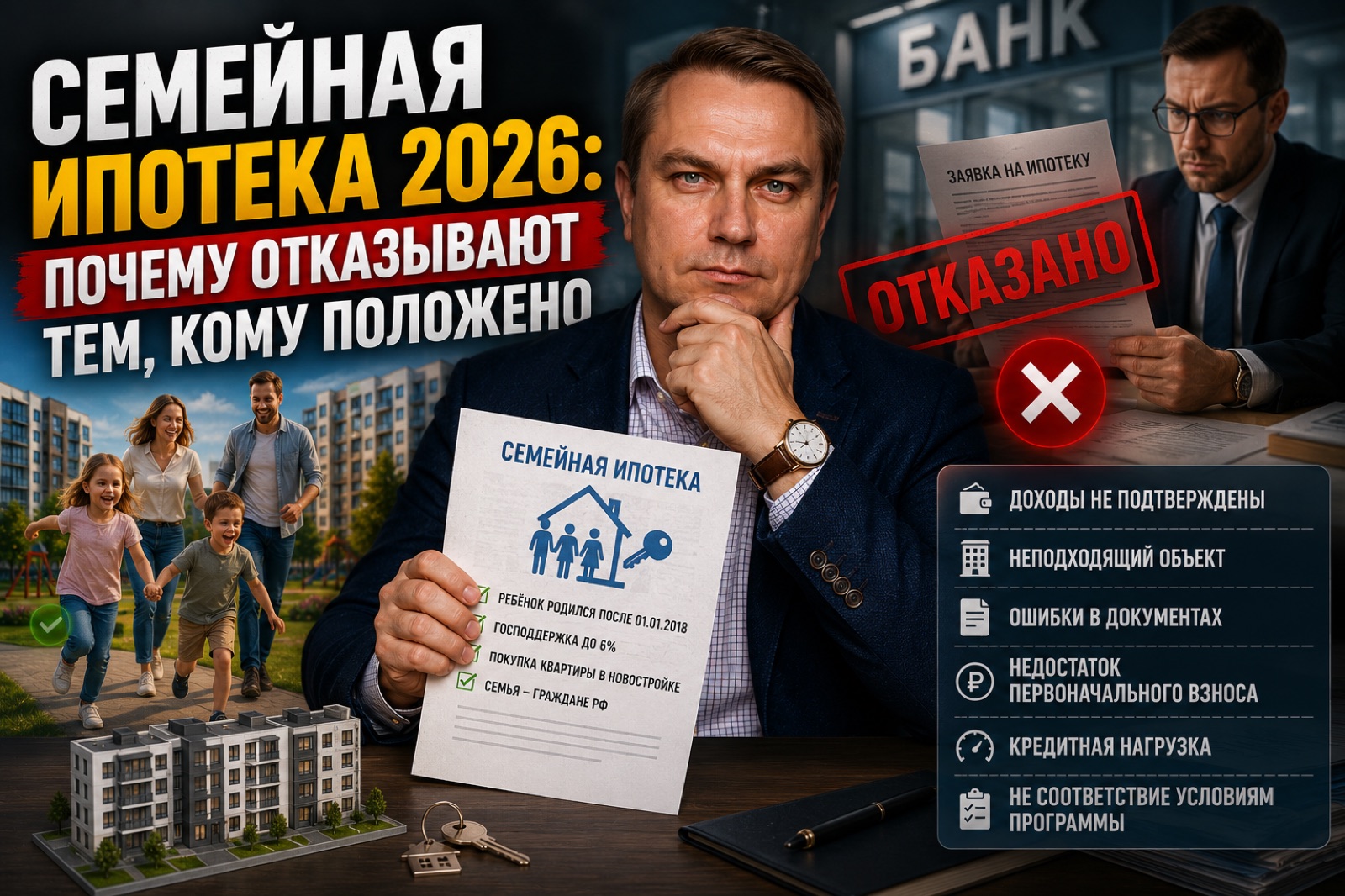 Семейная ипотека 2026: почему отказывают тем, кому положено — разбор брокера Дениса Дербышева