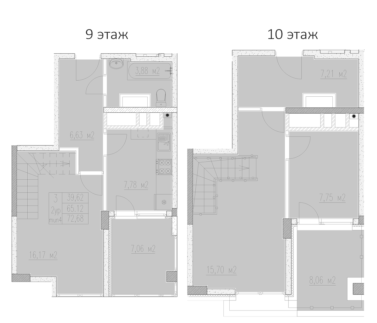 Планировка трёхкомнатная 72.68 м² в ЖК «Agoy Park Residence by Lavicon», корпус В