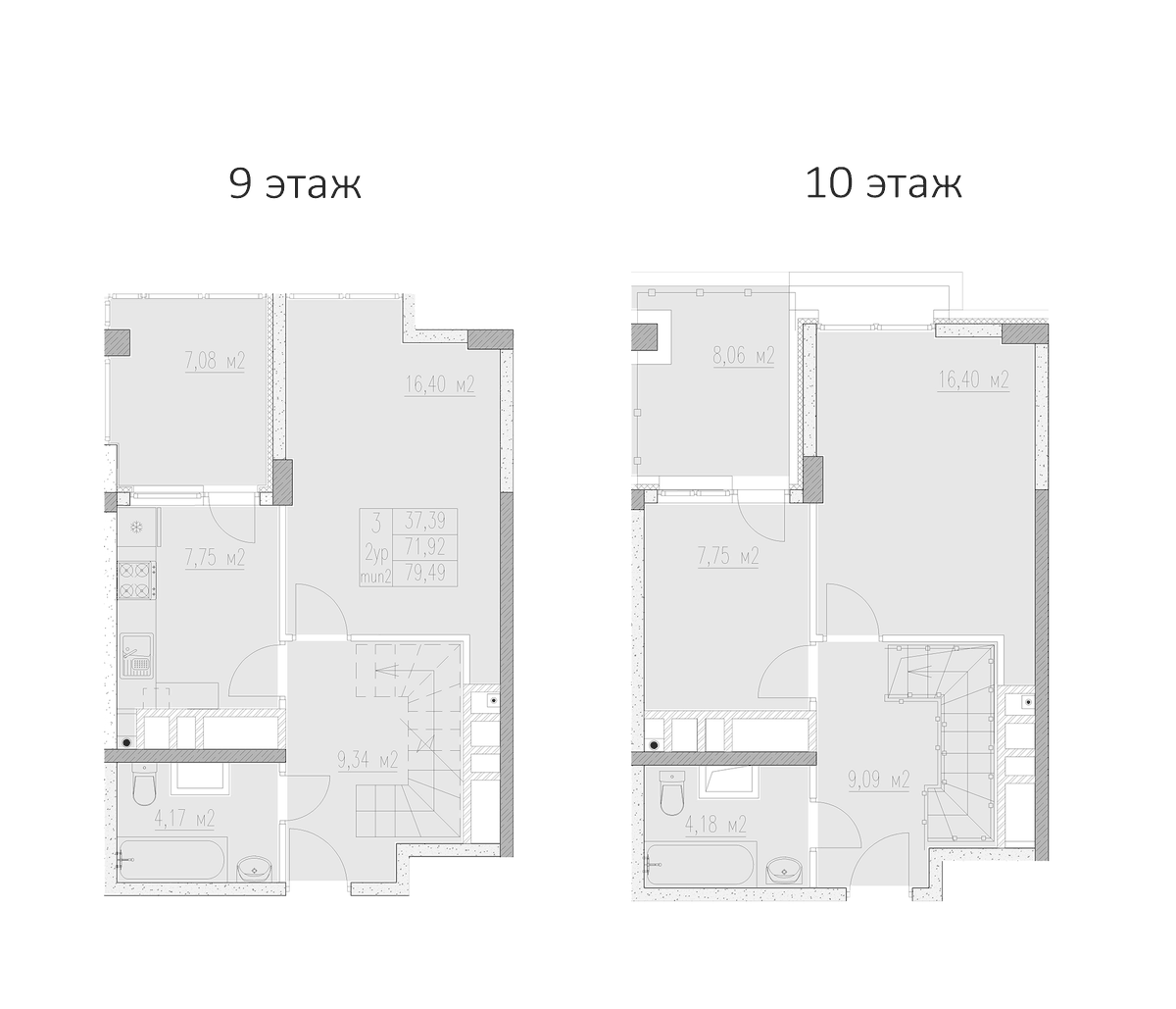 Планировка трёхкомнатная 79.49 м² в ЖК «Agoy Park Residence by Lavicon», корпус Б