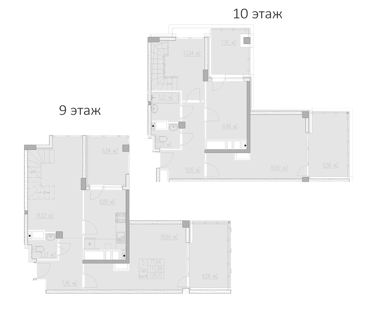 Планировка пятикомнатная 128.03 м² в ЖК «Agoy Park Residence by Lavicon», корпус В