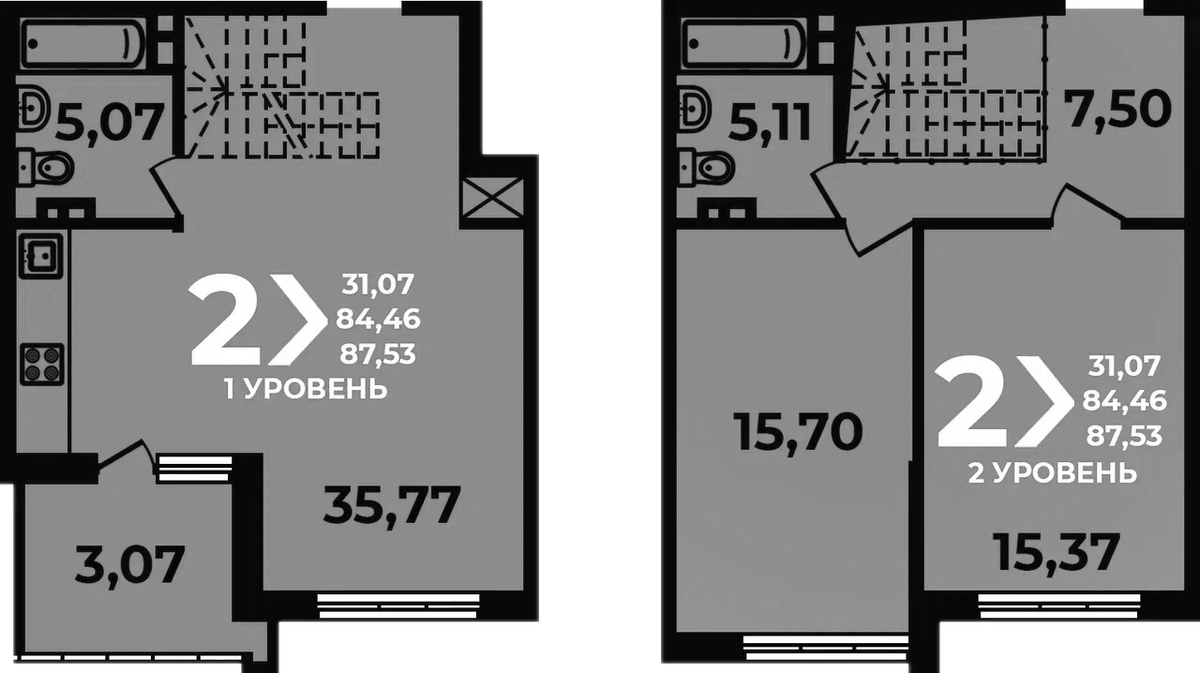 Планировка евротрёшка (3Е) 87.53 м² в ЖК «Аксиома», корпус 2