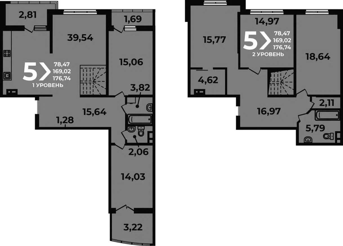 Планировка пятикомнатная 176.74 м² в ЖК «Аксиома», корпус 2