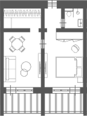 Планировка двухкомнатная 43.81 м² в ЖК «Alean Family VOLNA», корпус VOLNA