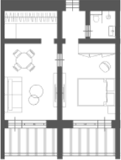 Планировка двухкомнатная 44.14 м² в ЖК «Alean Family VOLNA», корпус VOLNA