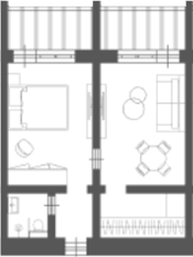 Планировка двухкомнатная 44.34 м² в ЖК «Alean Family VOLNA», корпус VOLNA