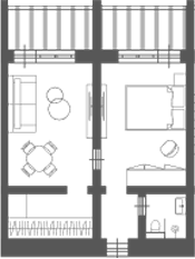 Планировка двухкомнатная 44.59 м² в ЖК «Alean Family VOLNA», корпус VOLNA