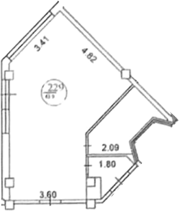 Планировка Студии 43.9 м² в ЖК «Алеан резиденц Ольгинка», корпус 1