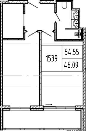 Планировка однокомнатная 54.55 м² в ЖК «Alean Resort Montvert», корпус 1