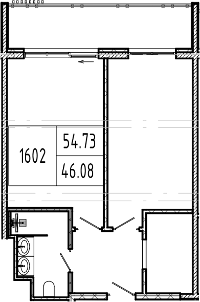 Планировка однокомнатная 54.73 м² в ЖК «Alean Resort Montvert», корпус 1