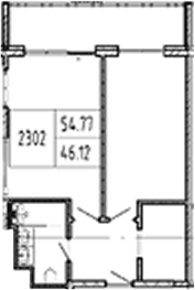 Планировка однокомнатная 54.77 м² в ЖК «Alean Resort Montvert», корпус 2