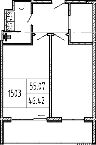 Планировка однокомнатная 55.07 м² в ЖК «Alean Resort Montvert», корпус 1
