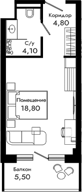 Планировка Студии 33.2 м² в ЖК «Курортный отель Алеан Селект Агой», корпус 5