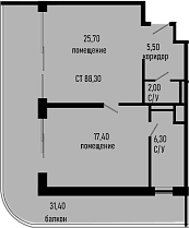 Планировка Студии 33.4 м² в ЖК «Курортный отель Алеан Селект Агой», корпус 1