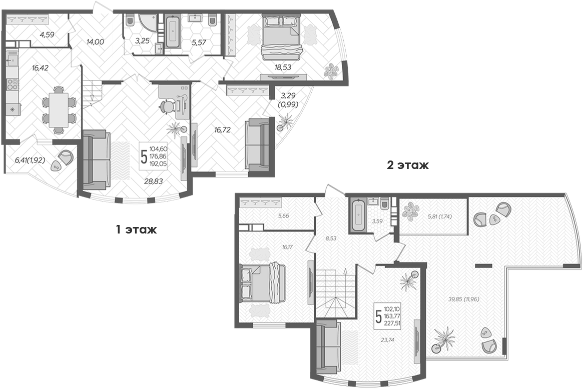Планировка пятикомнатная 227.51 м² в ЖК «Альфа. АСК», корпус 2