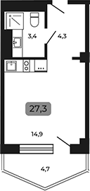 Планировка Студии 27.3 м² в ЖК «Апарт-отель Мореоль», корпус 1