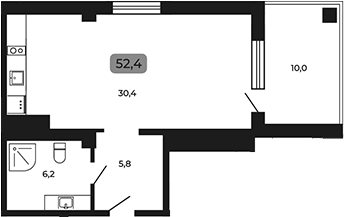 Планировка Студии 52.4 м² в ЖК «Апарт-отель Мореоль», корпус 1