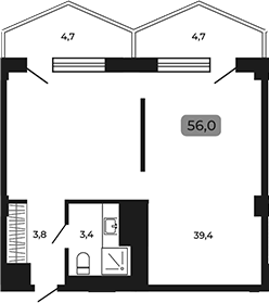 Планировка Студии 56 м² в ЖК «Апарт-отель Мореоль», корпус 1