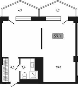 Планировка Студии 57.1 м² в ЖК «Апарт-отель Мореоль», корпус 1