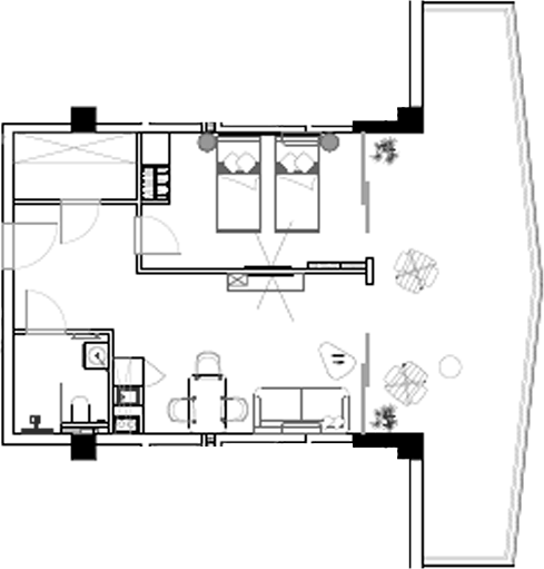 Планировка однокомнатная 76.6 м² в ЖК «Азимут Plus Residence», корпус 1