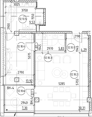 Планировка однокомнатная 72.13 м² в ЖК «Azimut Сити Отель Пятигорск», корпус 1