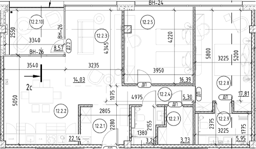 Планировка двухкомнатная 105.6 м² в ЖК «Azimut Сити Отель Пятигорск», корпус 1