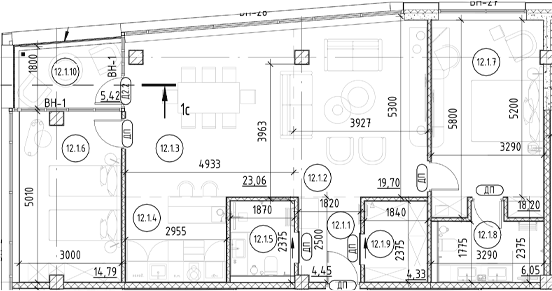Планировка двухкомнатная 110.24 м² в ЖК «Azimut Сити Отель Пятигорск», корпус 1