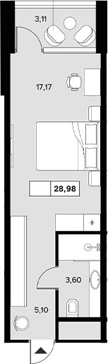Планировка Студии 28.98 м² в ЖК «Гостиничный комплекс Белые ночи», корпус А