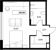 Планировка Студии 29.25 м² в ЖК «Гостиничный комплекс Белые ночи», корпус А