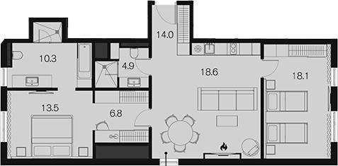 Планировка двухкомнатная 86.2 м² в ЖК «Benefit Sky Breeze Sochi», корпус 1