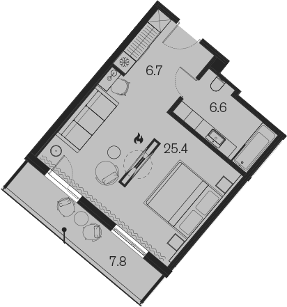 Планировка Студии 46.5 м² в ЖК «Benefit Sky Breeze Sochi», корпус 2