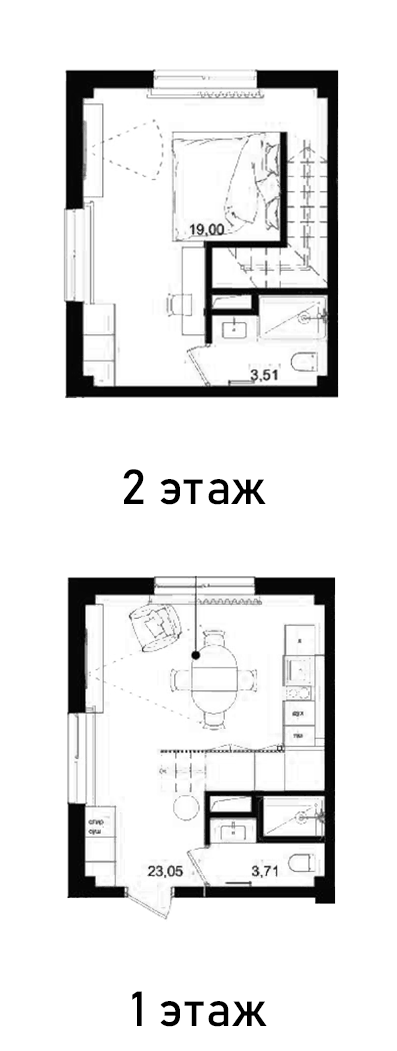 Планировка однокомнатная 49 м² в ЖК «Biarritz Club Residence», корпус 1