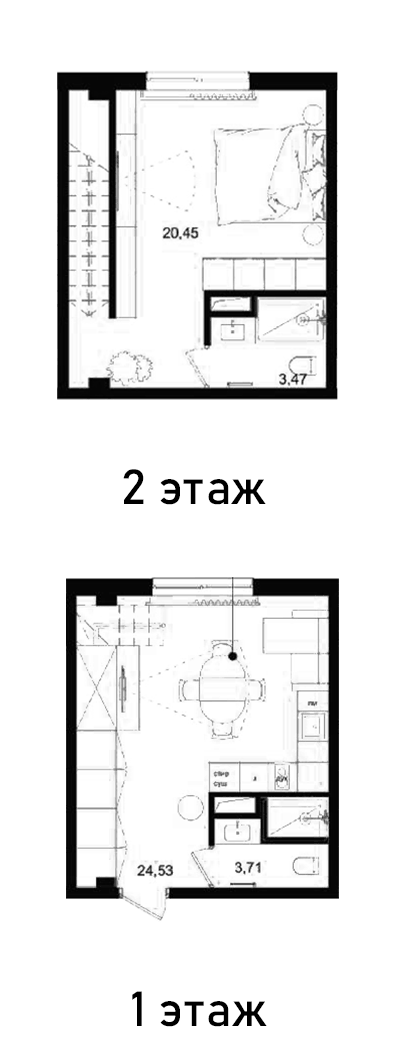 Планировка однокомнатная 52 м² в ЖК «Biarritz Club Residence», корпус 1