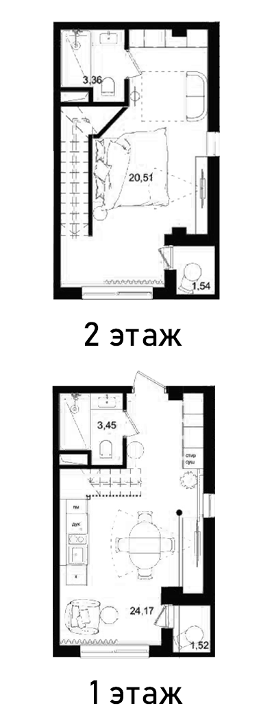 Планировка однокомнатная 54.7 м² в ЖК «Biarritz Club Residence», корпус 1