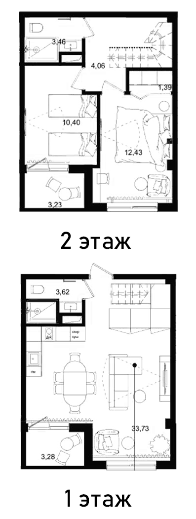 Планировка двухкомнатная 77.5 м² в ЖК «Biarritz Club Residence», корпус 1