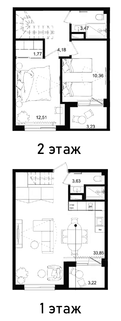 Планировка двухкомнатная 77.9 м² в ЖК «Biarritz Club Residence», корпус 1