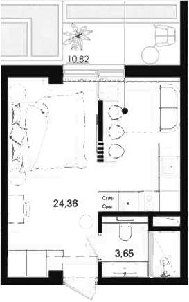 Планировка Студии 29 м² в ЖК «Biarritz Club Residence», корпус 1