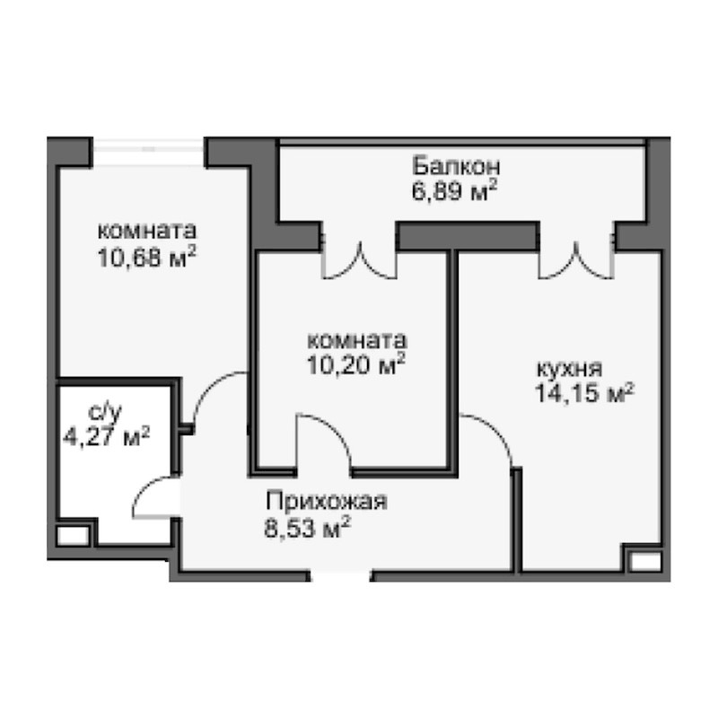 Планировка двухкомнатная 51.14 м² в ЖК «Центральный двор», корпус 3