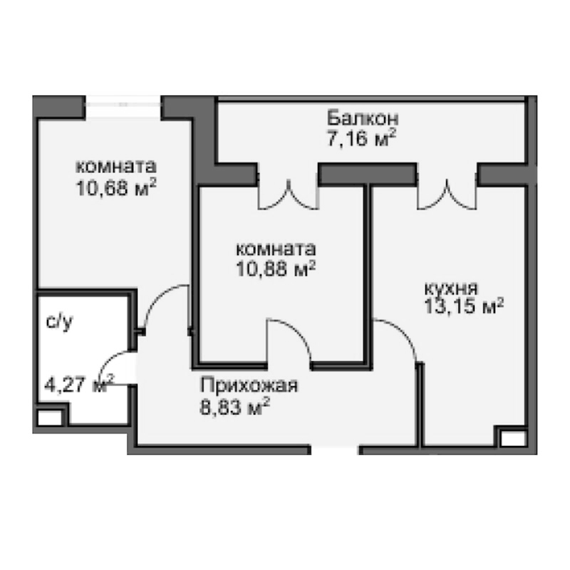Планировка двухкомнатная 51.91 м² в ЖК «Центральный двор», корпус 3