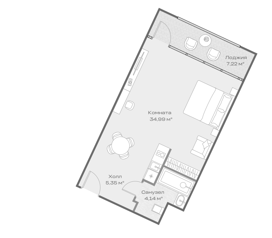 Планировка Студии 51.7 м² в ЖК «Космос Селекшн Сочи Сиалия Резорт 5*», корпус 2