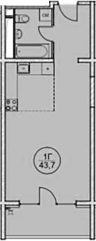 Планировка свободная планировка 43.7 м² в ЖК «Дагомыс Парк», корпус 1