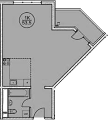 Планировка свободная планировка 53.5 м² в ЖК «Дагомыс Парк», корпус 1
