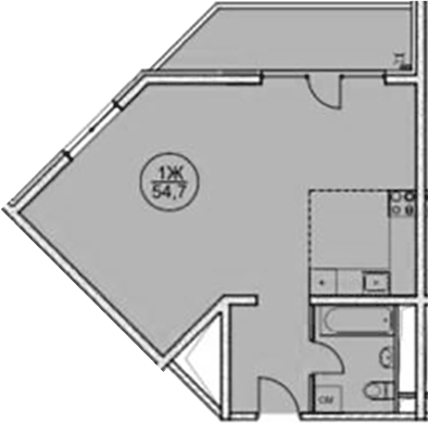Планировка свободная планировка 54.7 м² в ЖК «Дагомыс Парк», корпус 1