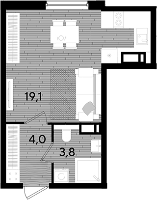 Планировка Студии 26.9 м² в ЖК «DОГМА ПАРК», корпус 36