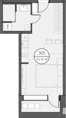 Планировка Студии 33.13 м² в ЖК «DOM XIII», корпус 1