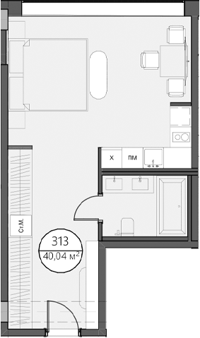 Планировка Студии 40.04 м² в ЖК «DOM XIII», корпус 1