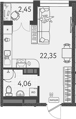 Планировка Студии 27.64 м² в ЖК «Друзья», корпус 7