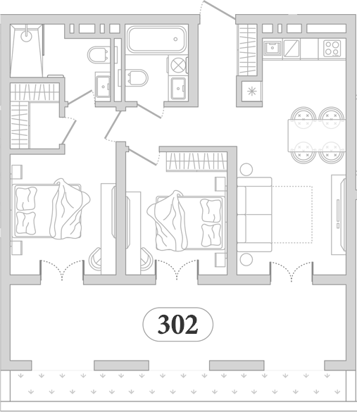 Планировка двухкомнатная 53.7 м² в ЖК «Эден Ривьера», корпус 2