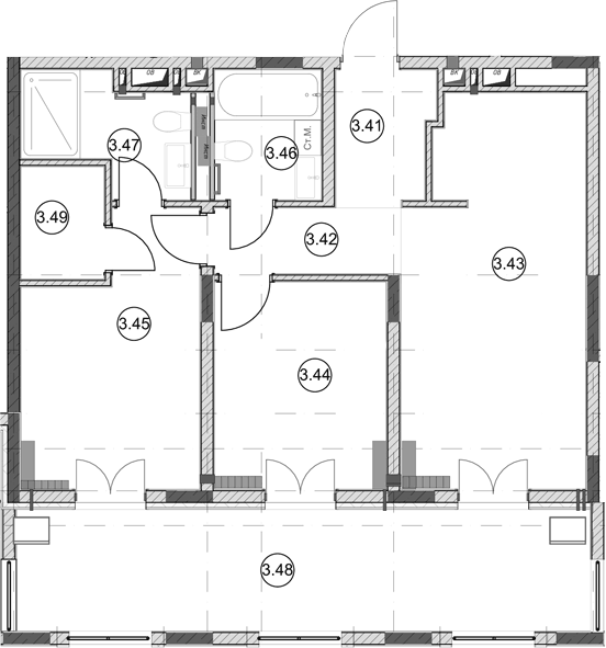 Планировка двухкомнатная 80.9 м² в ЖК «Эден Ривьера», корпус 1
