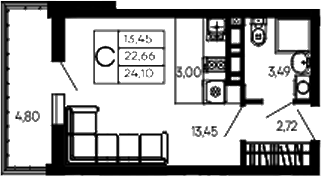 Планировка Студии 24.1 м² в ЖК «Эпос», корпус 1